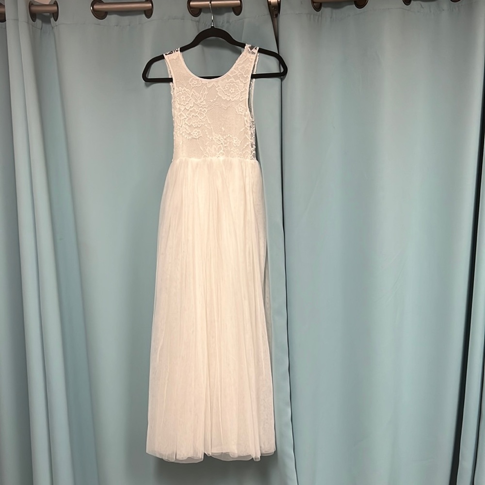 White communion or flower girl dress.
